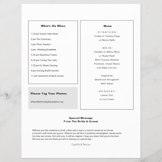 結婚式 プログラムノベルティ新聞スタイルフライヤー チラシ (裏面)