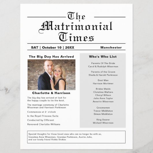 結婚式 プログラムノベルティ新聞スタイルフライヤー チラシ (正面)