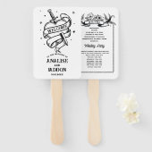 結婚式 プログラムハートタトゥー伝統的 ハンドファン (正面&裏面)