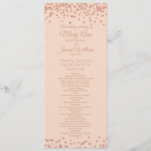 結婚式 プログラムバラ金ゴールドグリッター紙吹雪赤面 プログラム (正面)