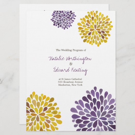 結婚式 プログラムパープルイエローウォーター色ダリア プログラム (正面/裏面)
