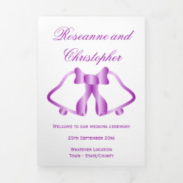 結婚式 プログラムパープルベルとリボン 三つ折りプログラム