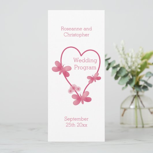 結婚式 プログラムピンクハートと蝶 プログラム (スタンド正面)