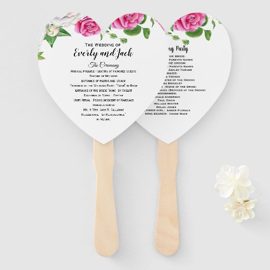 結婚式 プログラムファンフローラピンクローズ ハンドファン (正面&裏面)