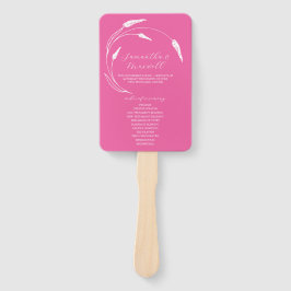 結婚式 プログラムファン明るい赤紫色ラインアート ハンドファン