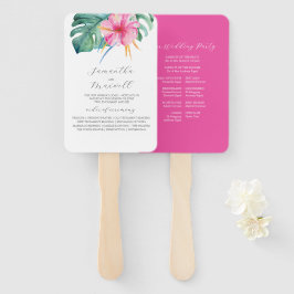 結婚式 プログラムファン水彩ピンクの花 ハンドファン