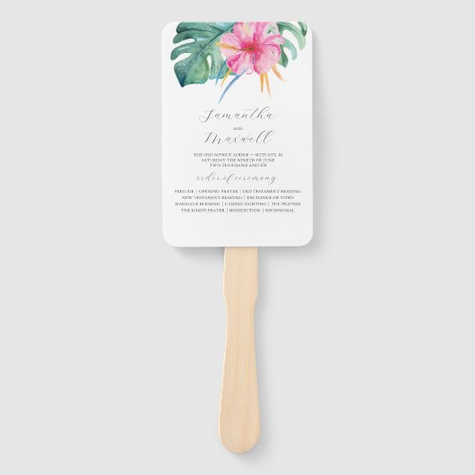 結婚式 プログラムファン水彩ピンクの花 ハンドファン (正面)