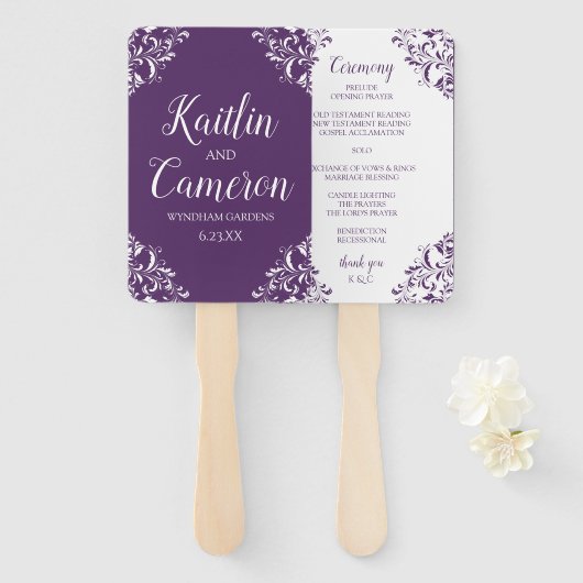 結婚式 プログラムファン |ナディーン（プラム） 4x6 ハンドファン (正面&裏面)