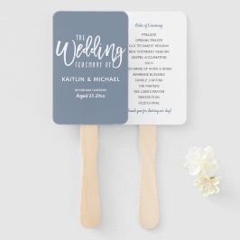 結婚式 プログラムファン |ブラシスクリプト（ほこりっぽい青） ハンドファン