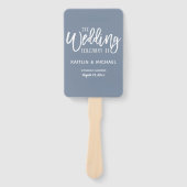 結婚式 プログラムファン |ブラシスクリプト(ほこりっぽい青) ハンドファン (正面)