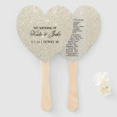 結婚式 プログラムファン – ホワイト金ゴールドグリッターFab ハンドファン (正面&裏面)