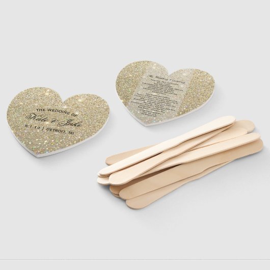 結婚式 プログラムファン – 金ゴールドグリッターFab ハンドファン (組立なし)