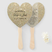 結婚式 プログラムファン – 金ゴールドグリッターFab ハンドファン (正面&裏面)