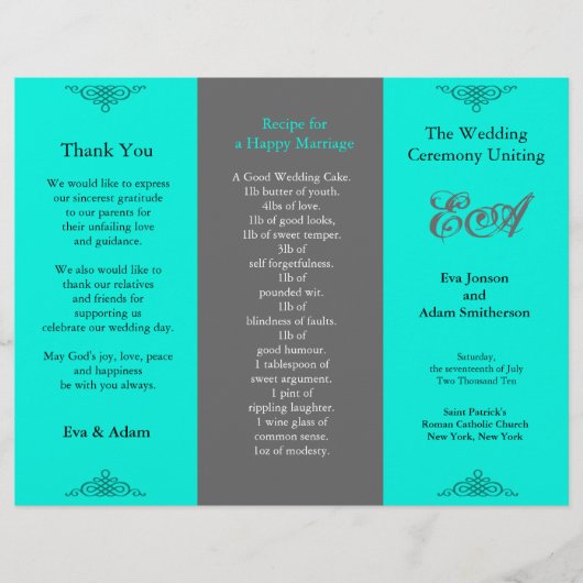 結婚式 プログラムフォルダークラシックティール(緑がかった色)グレー (正面)