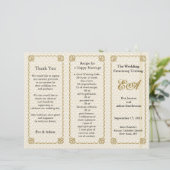 結婚式 プログラムフォルダーパターン金ゴールド白 (スタンド正面)