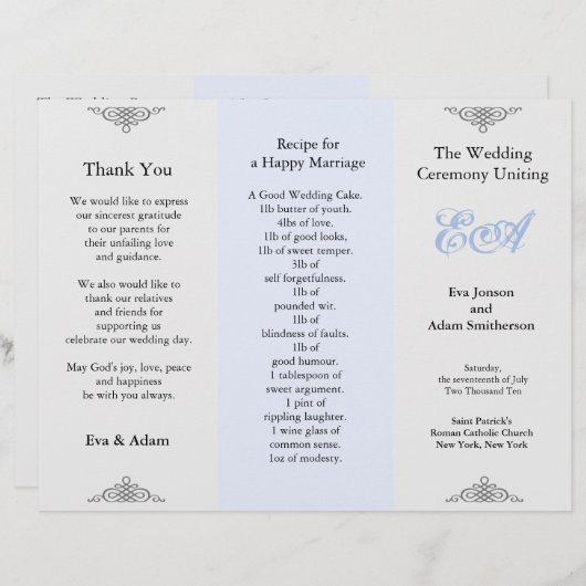 結婚式 プログラムフォルダーブルーグレー (正面/裏面)