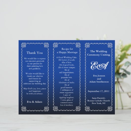 結婚式 プログラムフォルダー王室のブルー (スタンド正面)