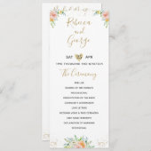 結婚式 プログラムフローラ赤面および金ゴールド エレガント プログラム (正面/裏面)