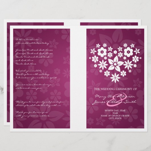 結婚式 プログラムフローリーハートベリーピンク (正面/裏面)