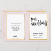 結婚式 プログラムブラシレタリング金ゴールドフレームピンク (正面/裏面)