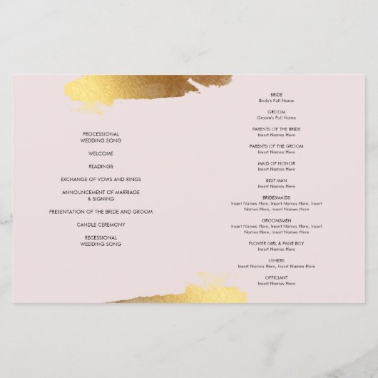 結婚式 プログラムブラシレタリング金箔金ゴールドピンク (裏面)