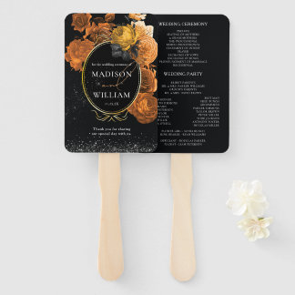 結婚式 プログラムブラックとオレンジのフローラ ハンドファン