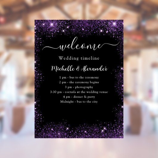 結婚式 プログラムブラック・パープル・ウェルカム ポスター