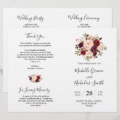 結婚式 プログラムブルゴーニュ水カラーフローラ、FOLD (正面/裏面)