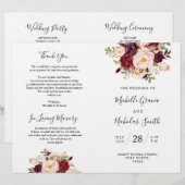 結婚式 プログラムブルゴーニュ水カラーフローラ、FOLD (正面/裏面)