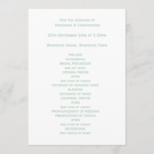 結婚式 プログラムペパーミントバタフライハート プログラム (裏面)