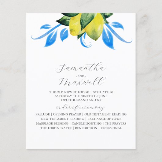 結婚式 プログラムボタニカルレモ葉ン (正面)