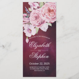 結婚式 プログラムボホフローラ羽毛ブルゴーニュレッド プログラム