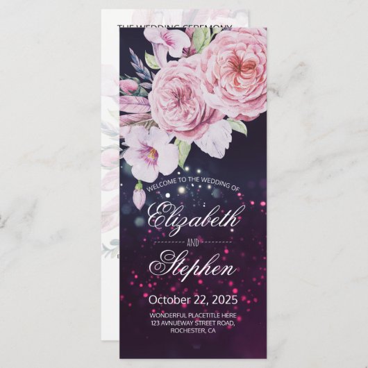 結婚式 プログラムボホーフローラフェザーパープルライト プログラム (正面/裏面)