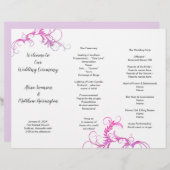 結婚式 プログラムマゼンタフローリッシュトリフォールドテンプレート (正面/裏面)