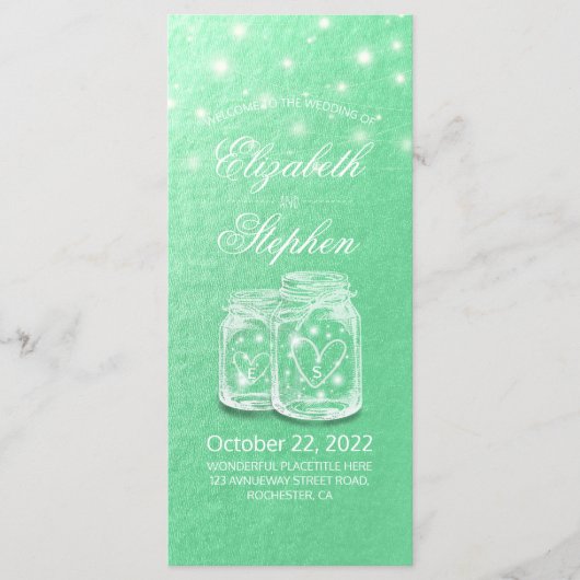 結婚式 プログラムメーソンジャースストリングライトグリーン金ゴールド プログラム (正面)