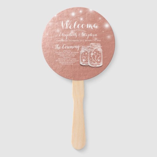 結婚式 プログラムメーソンジャースストリングライトバラ金ゴールド ハンドファン (正面)