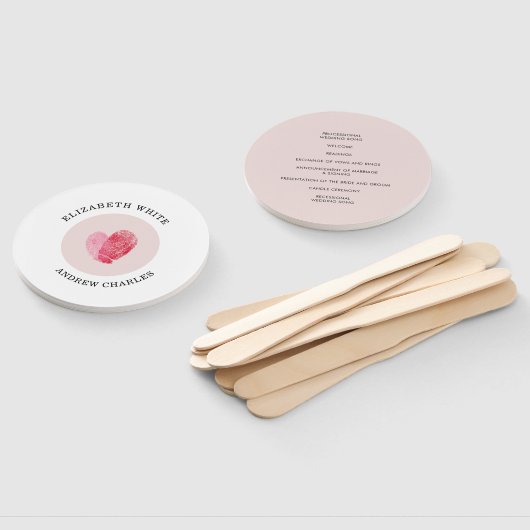 結婚式 プログラムモダンにかわいい指紋ハート ハンドファン (組立なし)