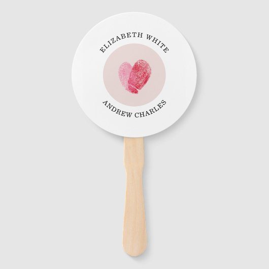 結婚式 プログラムモダンにかわいい指紋ハート ハンドファン (正面)
