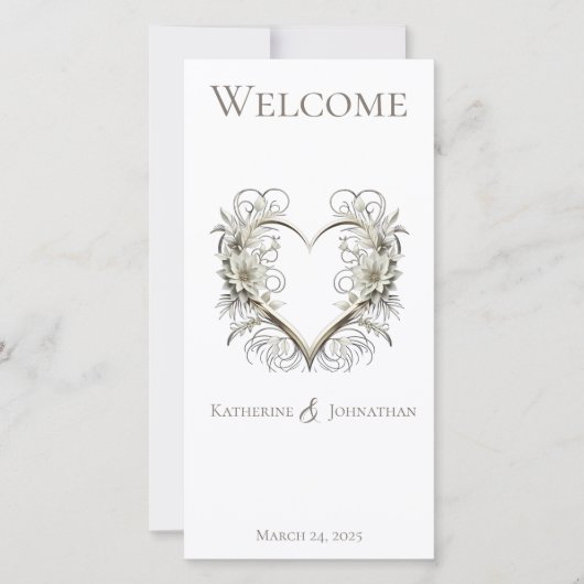 結婚式 プログラムモダンの花とハート (正面)