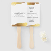 結婚式 プログラムモダンの黄金の金ゴールド縁 ハンドファン (正面&裏面)