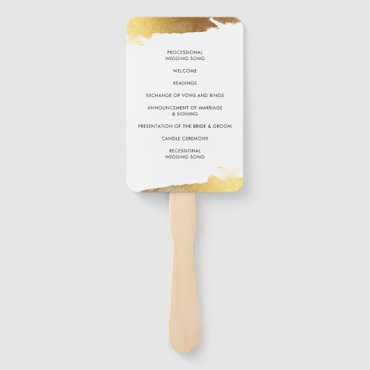 結婚式 プログラムモダンの黄金の金ゴールド縁 ハンドファン (裏面)