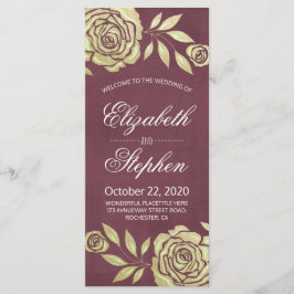 結婚式 プログラムモダンゴールデンバラブルガンディーレッド プログラム