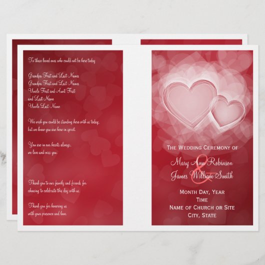 結婚式 プログラムモダンハート赤 (正面/裏面)
