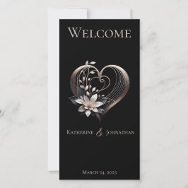 結婚式 プログラムモダンピンクのハート(花あり)