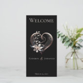 結婚式 プログラムモダンピンクのハート（花あり） (スタンド正面)