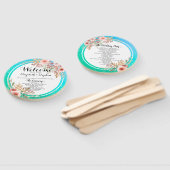 結婚式 プログラムモダンピンクフローラティール（緑がかった色）金ゴールドドット ハンドファン (組立なし)