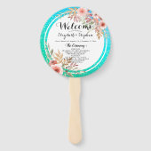 結婚式 プログラムモダンピンクフローラティール（緑がかった色）金ゴールドドット ハンドファン (正面)