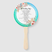 結婚式 プログラムモダンピンクフローラティール（緑がかった色）金ゴールドドット ハンドファン (裏面)