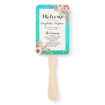 結婚式 プログラムモダンピンクフローラティール（緑がかった色）金ゴールドドット