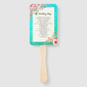 結婚式 プログラムモダンピンクフローラティール(緑がかった色)金ゴールドドット ハンドファン (裏面)